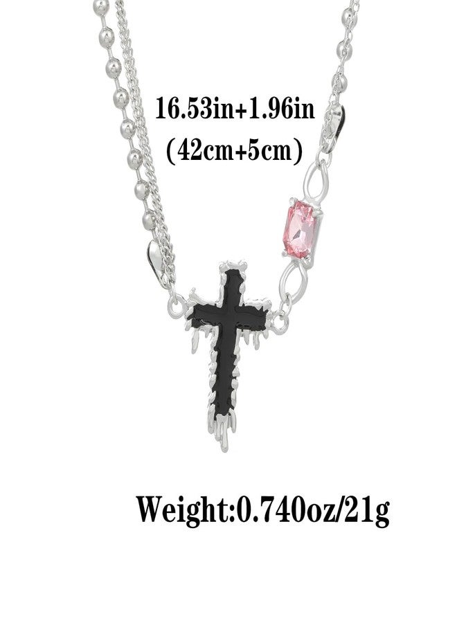 Uarein Crystal Cross Necklaces for Women Layered Gothic Cross Choker Necklaces Vintage Y2K Cross Necklaces Goth Ball Chain Cross Necklaces Birthday Jewelry Gifts (A) - Image 3